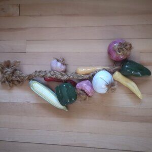 Vintage Handpainted Ceramic Ristra with Vegetables Hung on a Rope 23" Long